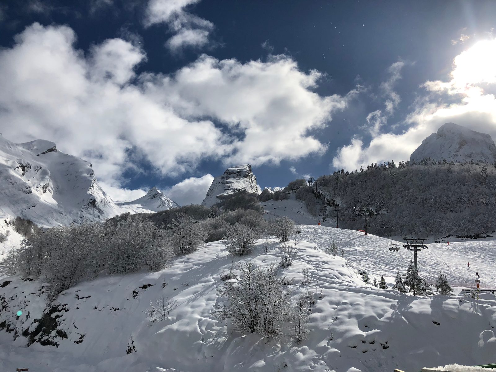Panorama des pistes et des remontées mécaniques de Gourette sous la neige